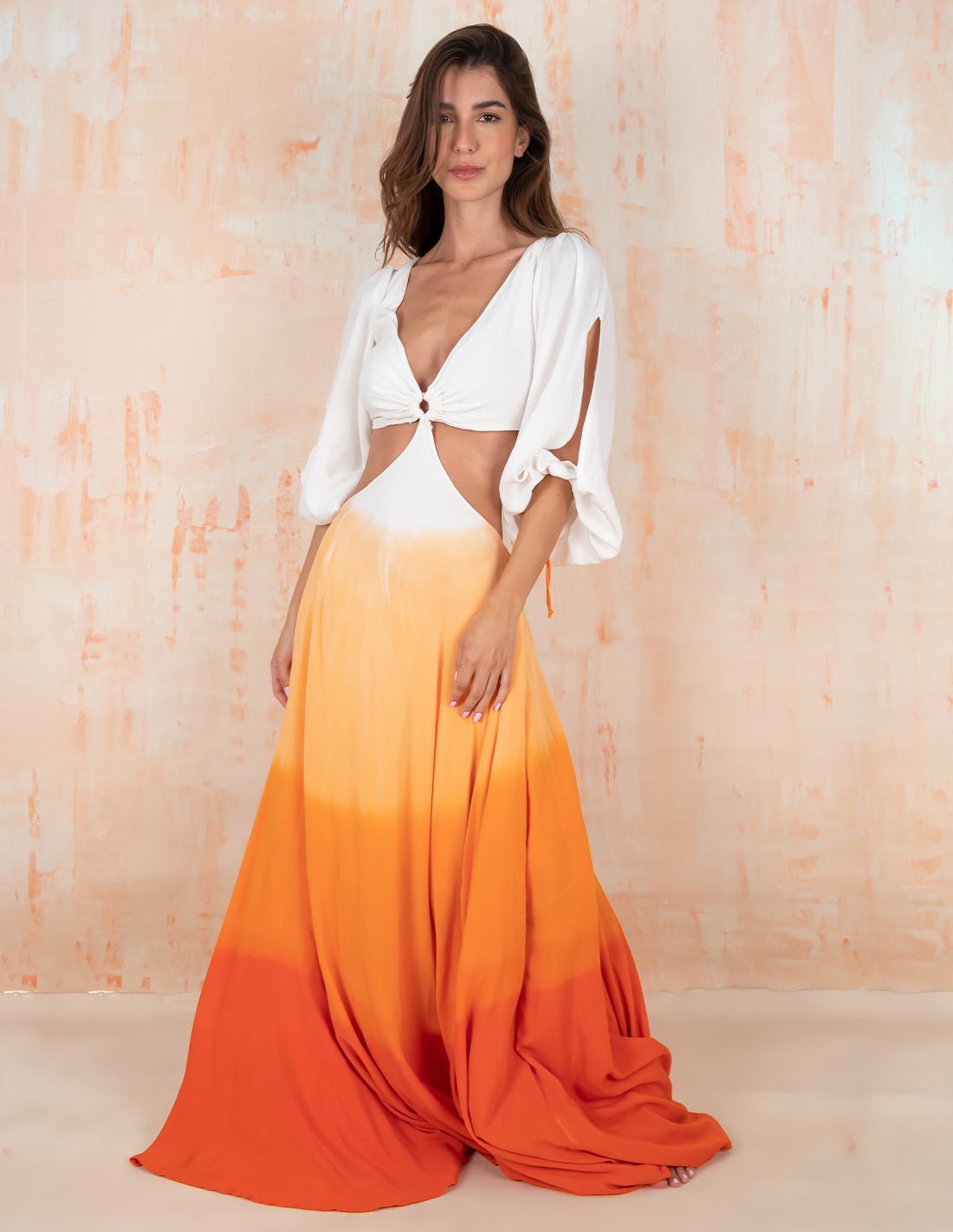 Guajira Dress Ivory + Tangerine - Dress - Entreaguas Wearable Art