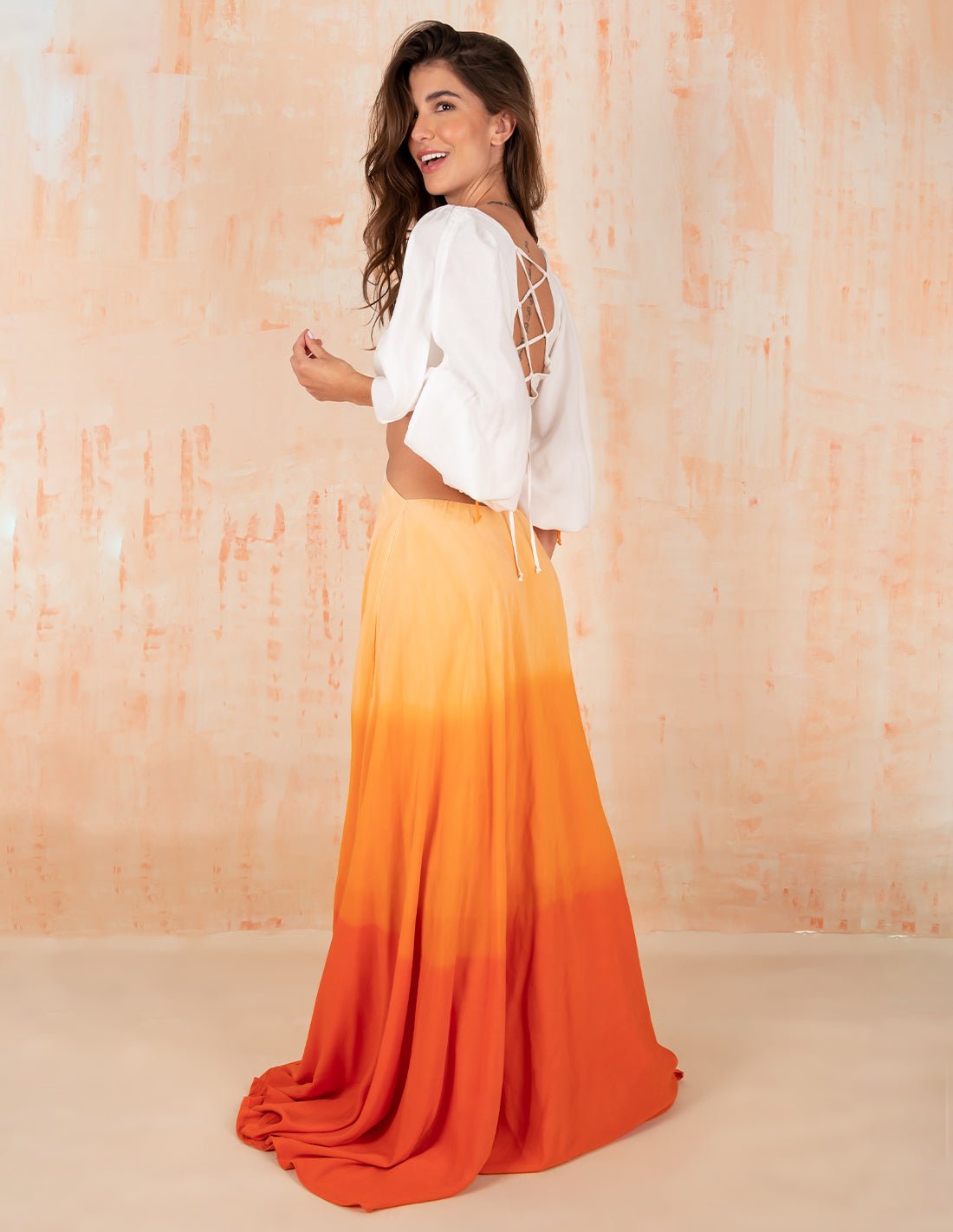 Guajira Dress Ivory + Tangerine - Dress - Entreaguas Wearable Art