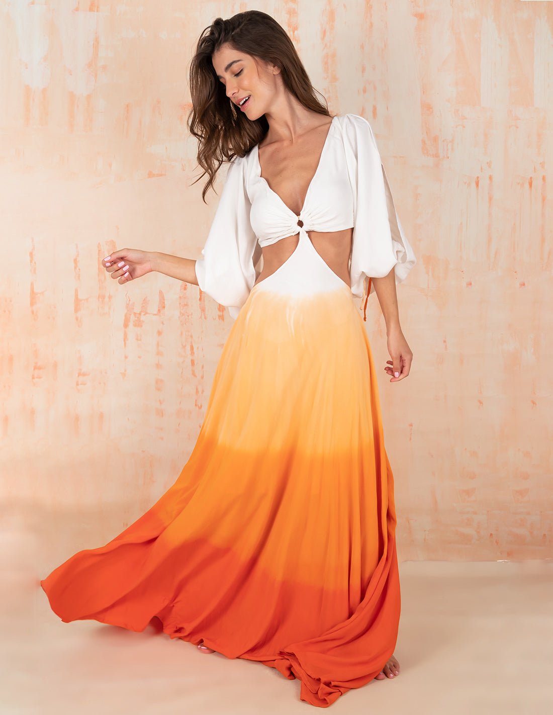 Guajira Dress Ivory + Tangerine - Dress - Entreaguas Wearable Art