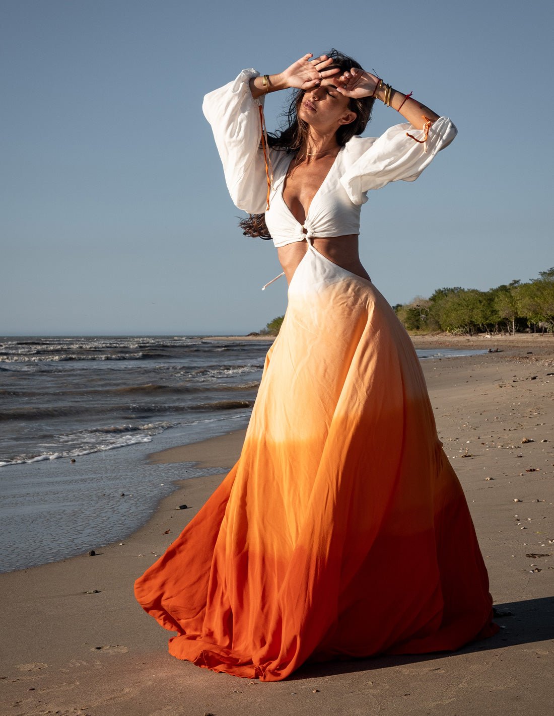 Guajira Dress Ivory + Tangerine - Dress - Entreaguas Wearable Art
